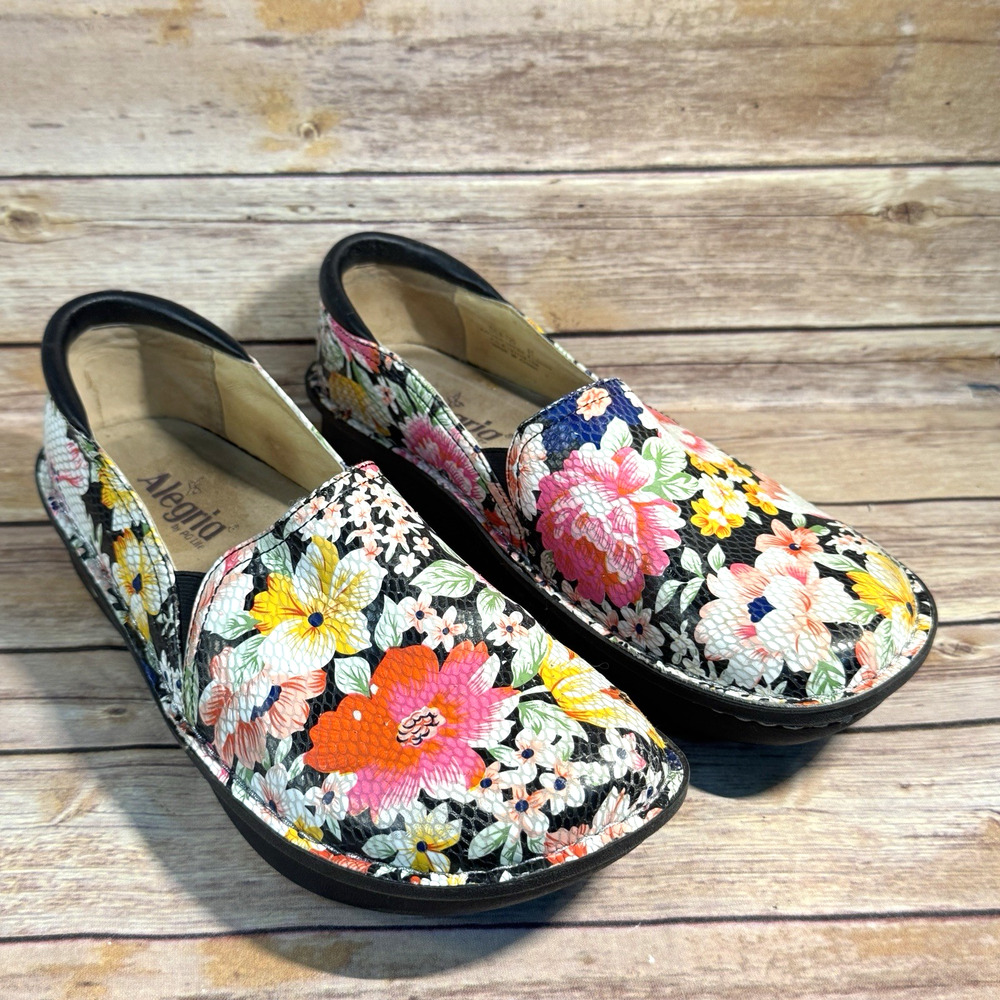 Alegria Womens Multicolor Floral Deb 725 Slip On Clog Nursing Shoes 41/ 10.5-11